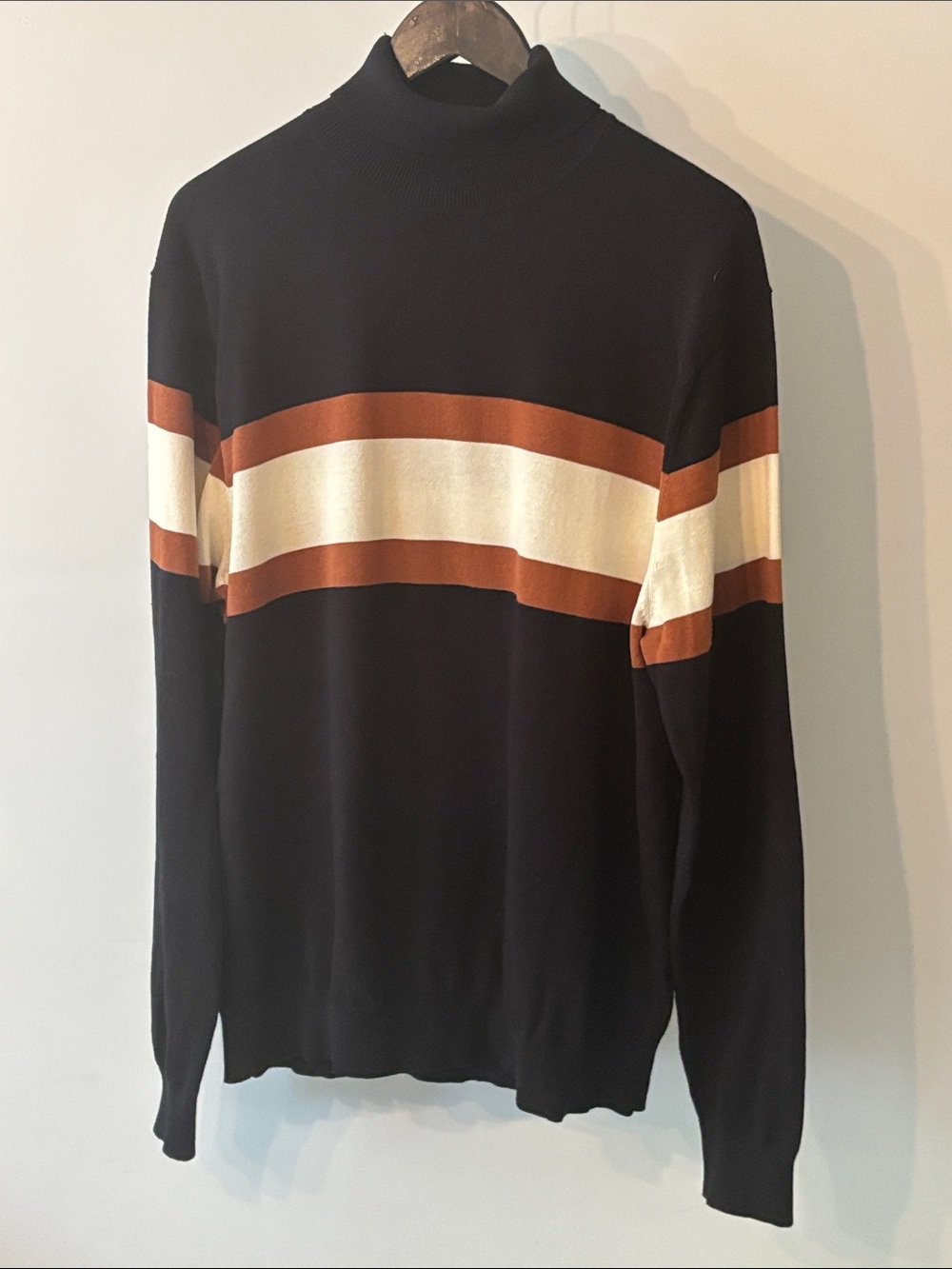 Le 31 by Simons XL Black Rust Cream Colorblock Turtleneck Sweater